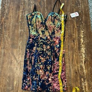 Blue/Gold sequin mini dress